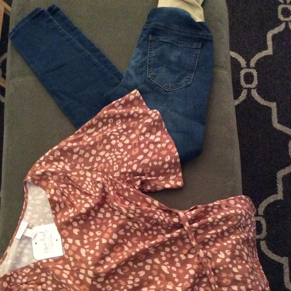 🧸 New INDIGO BLUE Maternity Skinny JEANS S & TOP